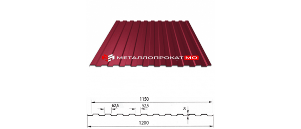 Профнастил С8 Ral 3005 вишневый 1200х2000 в Москве